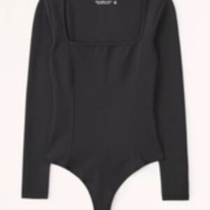 Abercrombie Long-Sleeve Ponte Squareneck Seamed Bodysuit Tags Attached Black